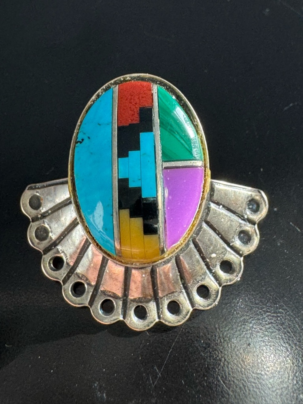 Vintage Sterling Silver Sunburst Inlay Pendant